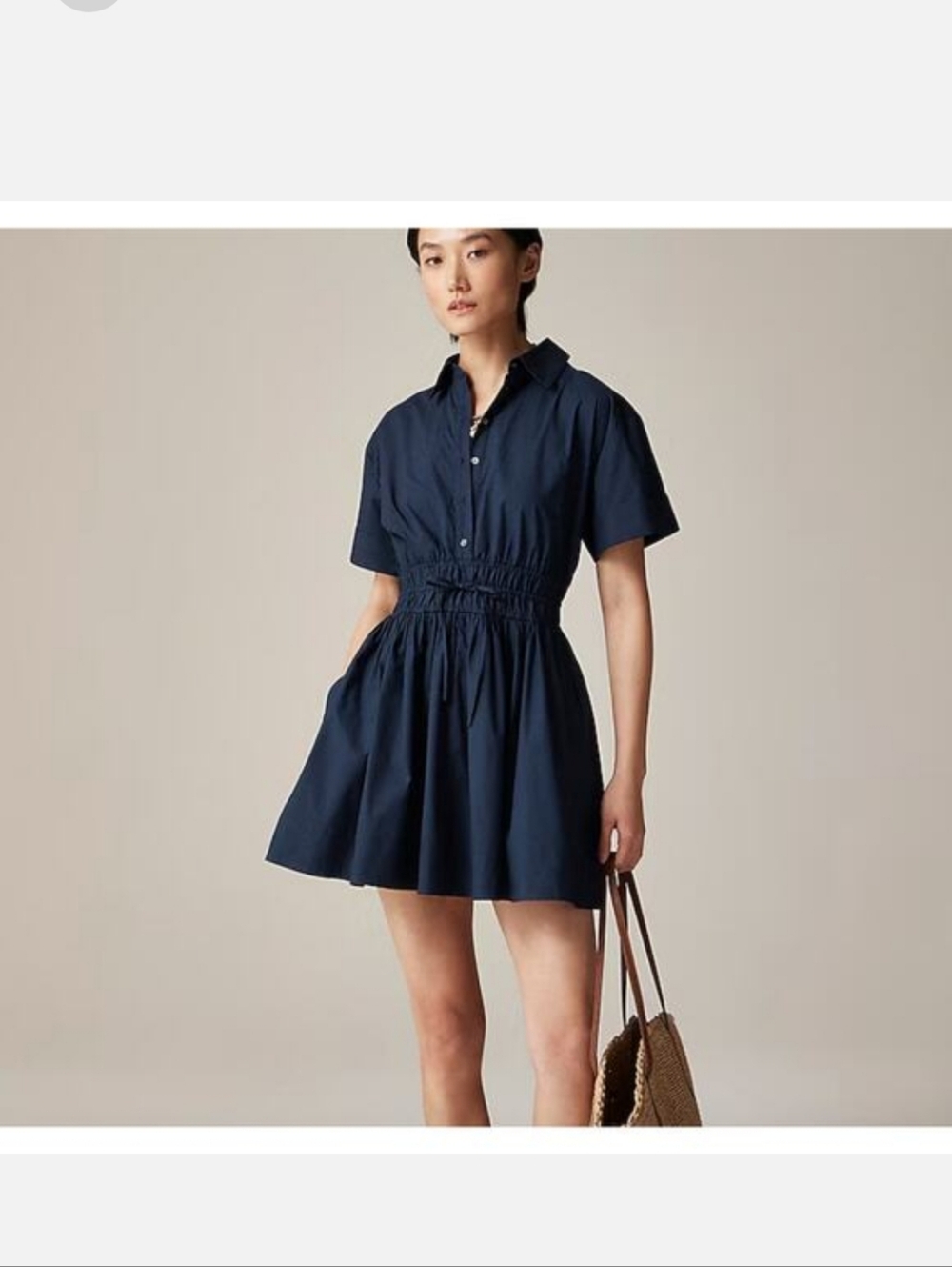J.Crew Elena Shirt Dress 20 Navy Blue NWT Tie CI853 J.Crew Coastal Smocked